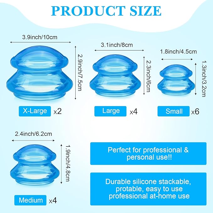Geiserailie 16 Pcs 4 Sizes Cupping Therapy Set Silicone Cupping Massage Cups Professional Chinese Therapy Cup Vacuum for Body Muscle Nerve(Blue)-Ruum Studio Home