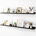 Picture Ledge Shelf, Wood Long Floating Shelves for Wall, Set of 2, 48 inch Picture Ledge Shelves, Photo Ledge Nursery Book Shelves Wall Mounted for Living Room Kids' Room Bedroom, Color Black-Ruum Studio Home