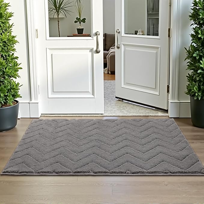 Stiio Front Door Mat Indoor Outdoor Entrance 20x31.5 Inches, Non Slip Washable Entry Rug, Dog Doormat, Absorbent Entrance Mat for Front & Back Door, Muddy Wet Shoes & Paws, Grey-Ruum Studio Home