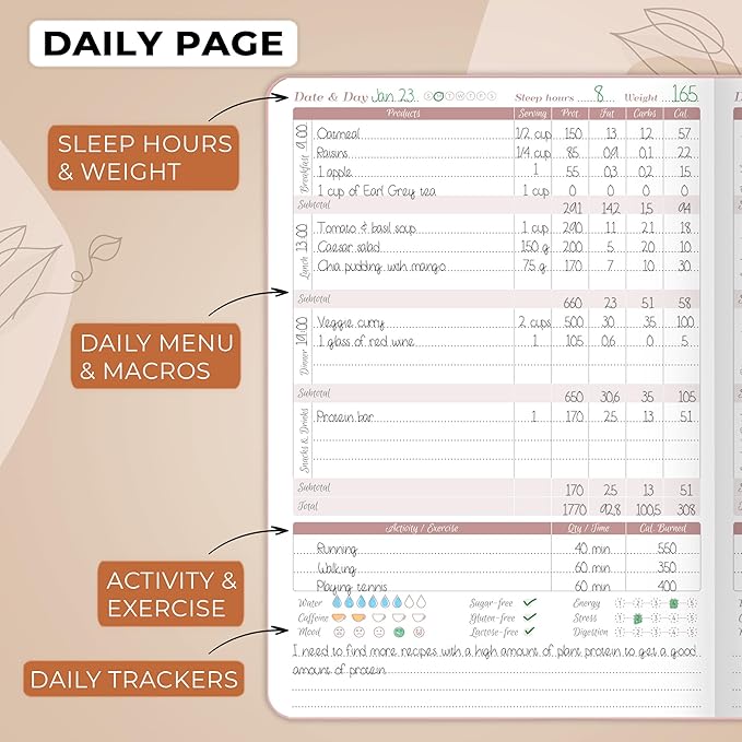GoGirl Food Journal & Wellness Planner –– Diet & Fitness Diary – Nutrition Journal with Meal, Exercise & Weigh Loss Tracker, A5 (Rose Gold)-Ruum Studio Home
