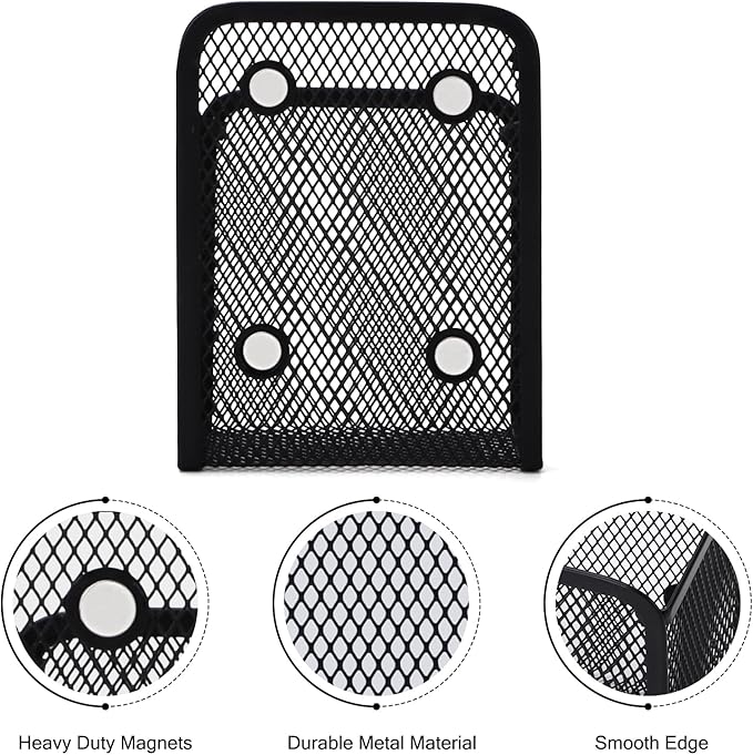 Black Small Magnetic Basket Set of 2, Refrigerator Basket, Magnetic Baskets Heavy Duty, Magnetic Storage for Locker Organizer Holder for Whiteboard Office, 3.7"x2.7"x4.8"-Ruum Studio Home