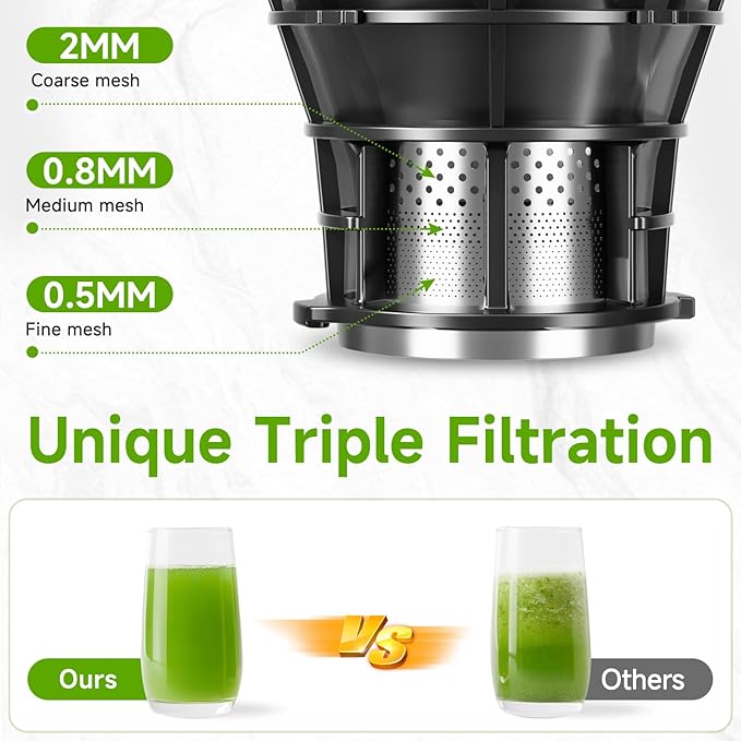 Cold Press Juicer, 5.3" Wide Feed Chute Juice Extractor Machine with 400W, High Juice Yield, Slow Masticating Juicer for Whole Vegetables & Fruits, Deep Grey-Ruum Studio Home