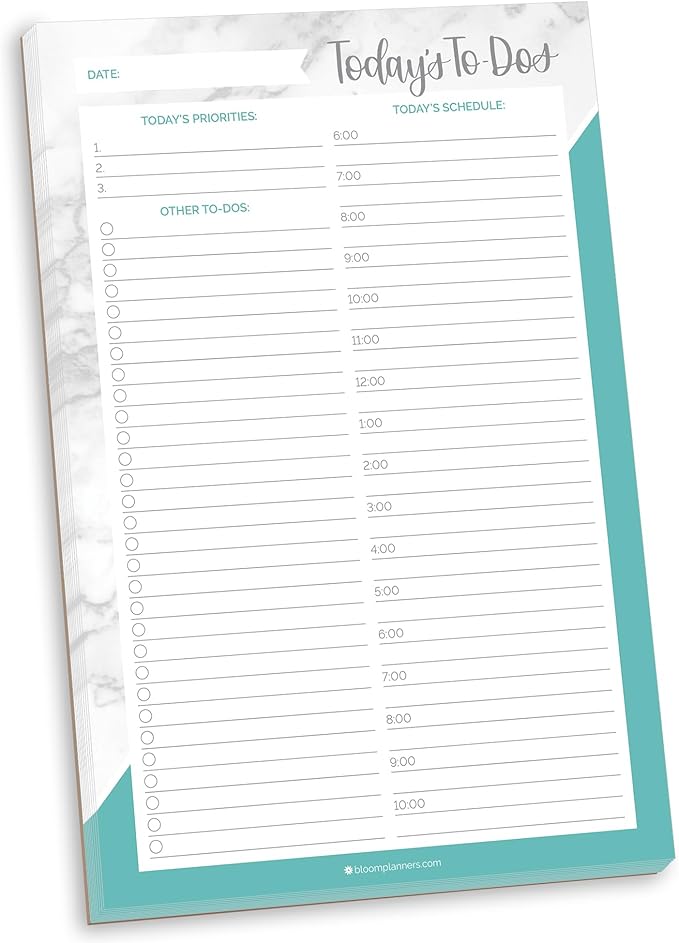 bloom daily planners Undated Daily Timed to-Do List Pad - Tear Off Planning Sheets - 6" x 9" - Color Blocking Marble-Ruum Studio Home