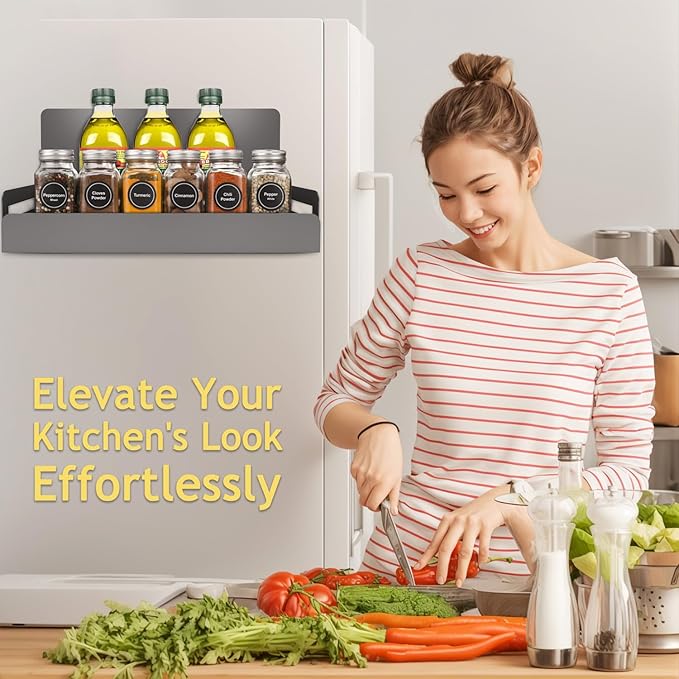 2-Pack Magnetic Spice Rack for Refrigerator and Microwave - Portable 6" Deep Magnetic Shelves for Classroom Kitchen Garage - Strong Magnetic Hold, Metallic Gray, Max 20LB Capacity-Ruum Studio Home