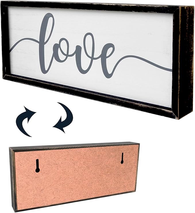 Love Framed Rustic Freestanding Sign Home Decor for Living Room Bedroom - Love Wall Art in Solid Wood Thick Black Frame 12x5 Inches for Couples-Ruum Studio Home