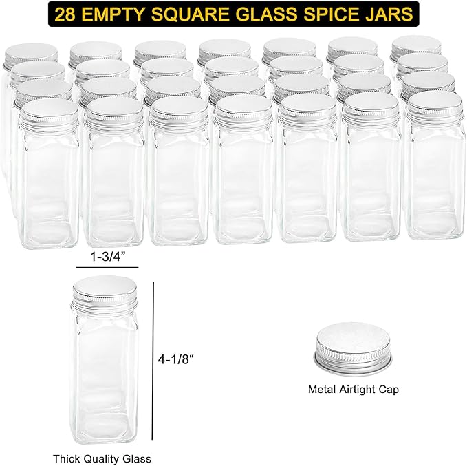 SpaceAid Spice Rack with 24 Spice Jars, 386 Spice Labels, Chalk Marker and Funnel, Wood Hanging Seasoning Shelf for Cabinet Door or Wall Mount (4 Pack)-Ruum Studio Home