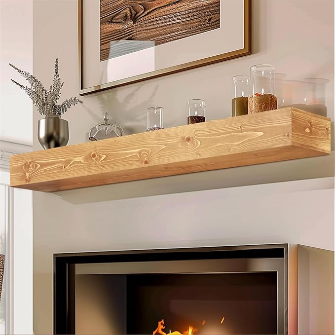 56x8x5 Fireplace Mantel - Handcrafted Rustic Solid Wood Wall Mounted Floating Shelf-Ruum Studio Home