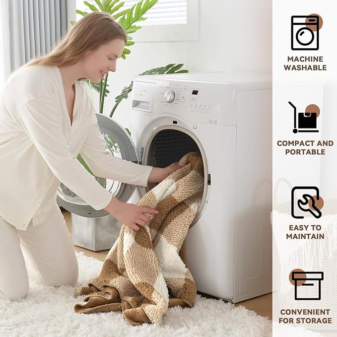 LURKA Checkered Sherpa Fleece Twin-Size Bed Blanket - Extra Thick and Warm Winter Soft Fuzzy Plush Blanket for Couches, Beds & Pets, Brown, 60x80 Inches-Ruum Studio Home