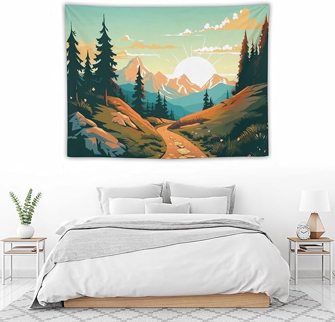 HZOHNAGO Mountain Tapestry Forest Mountain Sunrise Road Pattern Printed Wall Tapestry Wall Hanging for Bedroom Living Room Dorm 40" W x 30" H-Ruum Studio Home