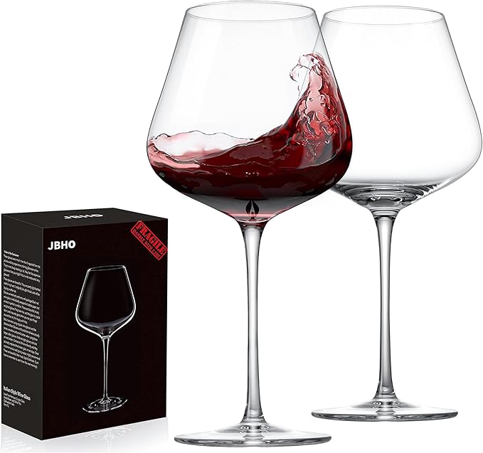 JBHO Hand Blown Italian Style Crystal Burgundy Wine Glasses - Lead-Free Premium Crystal Clear Glass - Set of 2-21 Ounce - Gift-Box for any Occasion-Ruum Studio Home