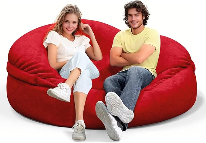 Bean Bag Chair for Adults 4FT,Soft Removable Cover for Teens/Girls Bedroom,Fluffy Giant Round Floor Beanbag Lounger Chairs (No Filler,Big Red)-Ruum Studio Home