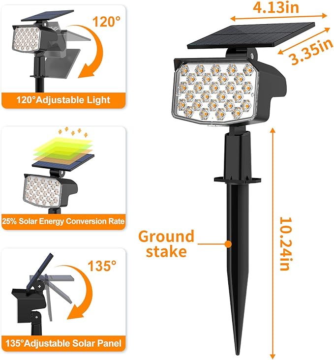 WELALO Solar Spot Lights Outdoor, [10 Pack/3 Modes] Solar Landscape Spotlights, Adjustable Solar Powered Security Lights, IP65 Waterproof Wall Lights for Walkway, Yard, Garden, Driveway (Warm White)-Ruum Studio Home
