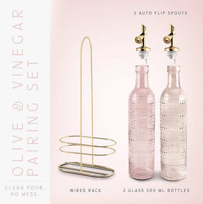 COOK WITH COLOR Glass Olive Oil Bottle Dispenser - 2 Pack- 17oz Oil and Vinegar Cruet - Olive Oil Carafe Decanter for Kitchen-Ruum Studio Home