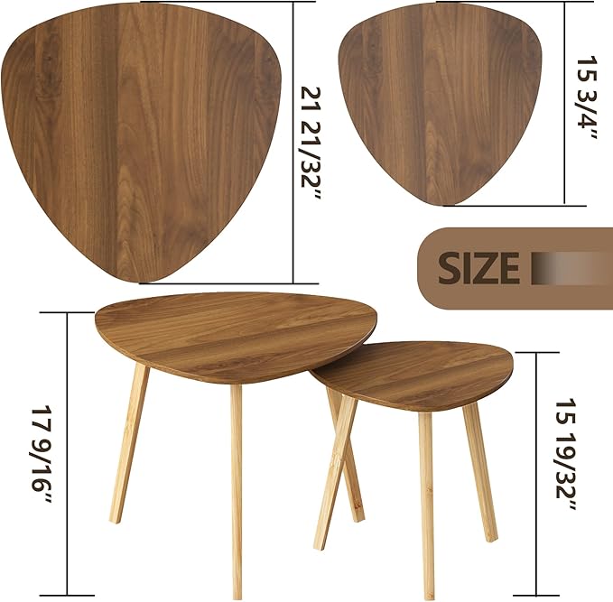BAMEOS Bamboo Nesting Triangle End Table,Set of 2 Coffee Table Modern Minimalist Side Table for Living Room (Walunt)-Ruum Studio Home