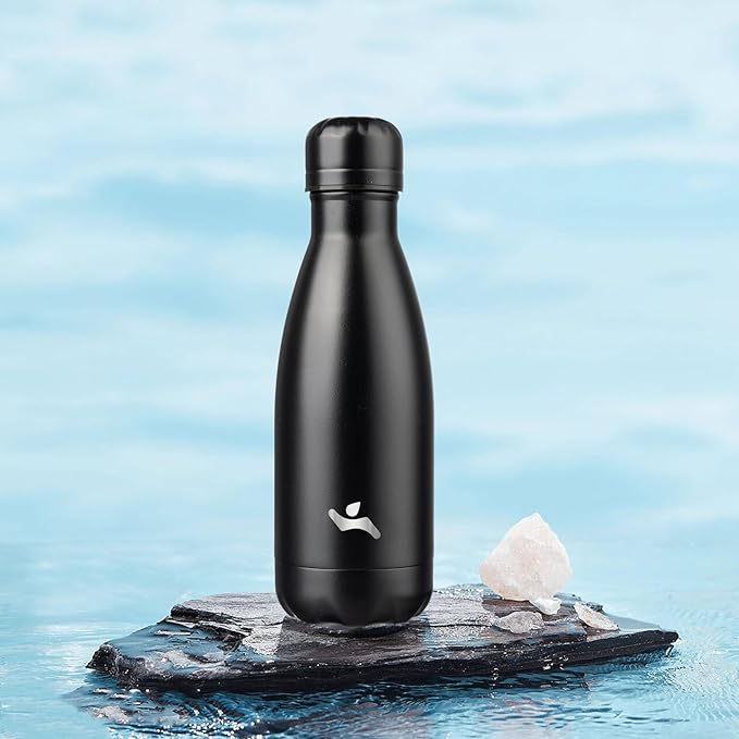 Insulated Water Bottles,12 oz Double Wall Stainless Steel Vacumm Metal Flask for Sports Travel,Midnight Black-Ruum Studio Home
