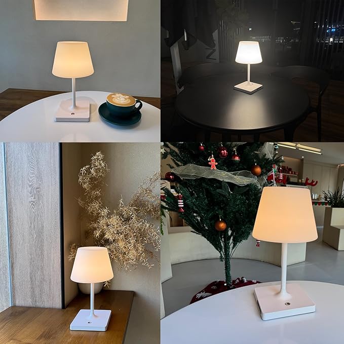 Cordless Table lamp, Outdoor Battery Operated Rechargeable Desk lamp,Waterproof Shower Lamp,4000mAh LED 3 Colors Small Wireless lamp for Kitchen Counter -White-Ruum Studio Home