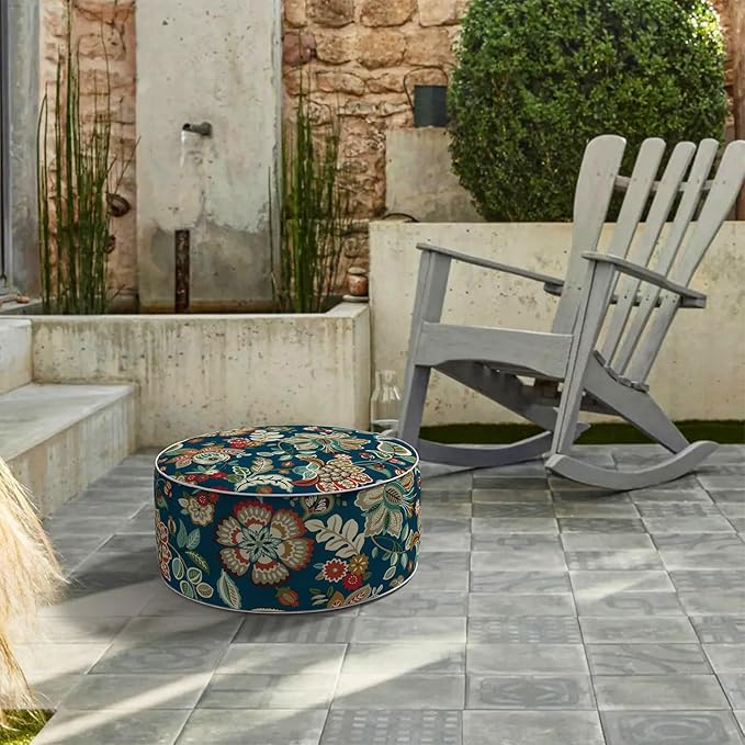 LVTXIII Inflatable Stool Ottoman Footrest with Handle, All Weather Foot Rest, Indoor or Outdoor Use for Home Patio Garden and Camping, D21 x H9, Peacock Blue-Ruum Studio Home