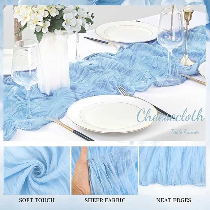 20 Pack Baby Blue Cheesecloth Table Runner 20 x 120 Inch Long Rustic Gauze Cheese Cloth Table Runner for Wedding 10FT Bridal Baby Shower Table Decorations Boho Fabric Sheer Birthday Party Table Decor-Ruum Studio Home