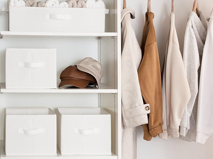 StorageWorks Storage Baskets for Shelves, Foldable Fabric Closet Storage Bins with Handles, Fabric Storage Bins Clothes Organizer, White, 3-Pack, Large-Ruum Studio Home