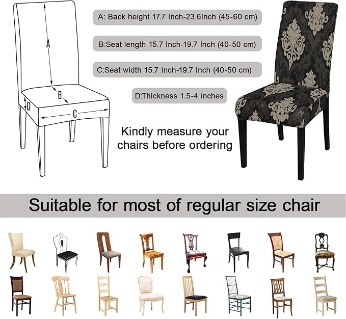 JQinHome Dining Chair Slipcover, High Stretch Removable Washable Chair Seat Protector Cover Set of 4,Chair Covers for Dining Room, Kitchen,Home Party,Wedding Ceremony(Luxe Black, 4PC)-Ruum Studio Home