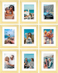 Vittanly 6x8 Picture Frames Set of 9, Shatter Resistant Plexiglass, Display 4x6 Pictures with Mat or 6x8 without Mat, Photo Frames for Wall or Tabletop, Engineered Wood, Gold-Ruum Studio Home