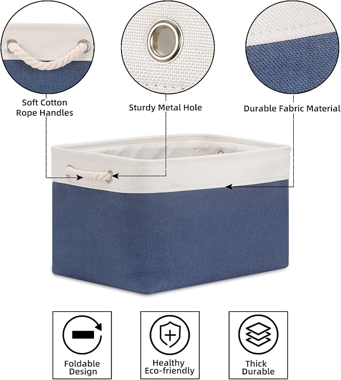 Bidtakay Storage Baskets Collapsible [3-Pack] Decorative Storage Bins with Cotton Rope Handles 15 X 11 X 9.5 Inch Organizing Baskets for Shelves Clothes Closet Navy Blue Baskets for Gifts Empty-Ruum Studio Home
