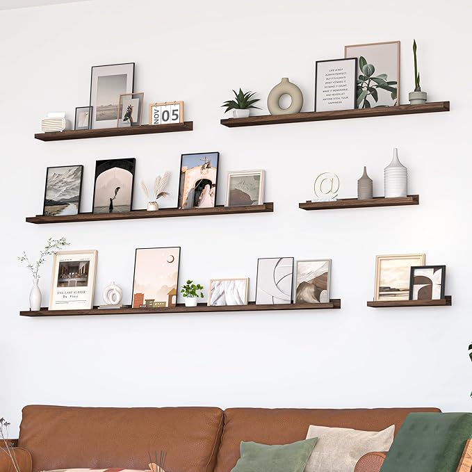 Heimlove Picture Ledge Shelf, Small Floating Shelves Set of 2, 16 Inches Picture Shelf for Wall with Ledge, Kids Bookshelf Wall Mounted for Living Room Bedroom Decor Books Photo Frames, Walnut-Ruum Studio Home