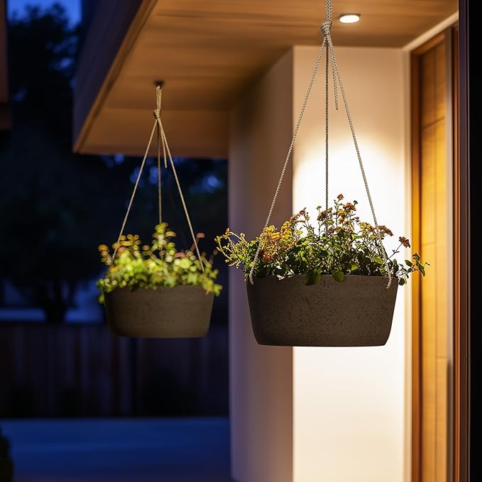La Jolie Maison Large Hanging Planters - 12 Inch Outdoor Flower Pots, Hanging Garden Planters Set of 2, Iron Color-Ruum Studio Home