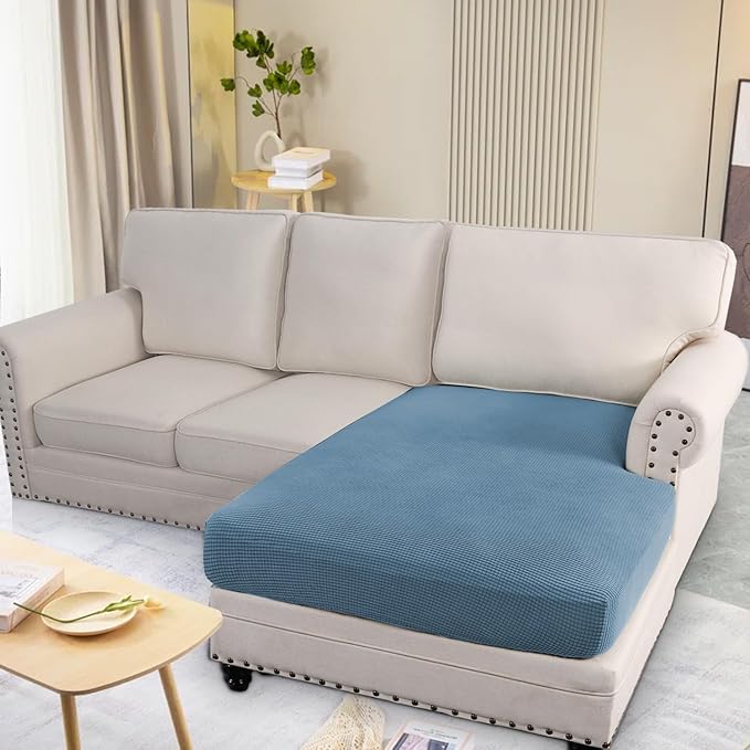 H.VERSAILTEX Super Stretch Individual Chaise Cover Sectional Couch Covers for L Shaped Sofa Both Left/Right Featuring Thick Jacquard Textured Twill Fabric (1 Piece Chaise Cover, Dusty Blue)-Ruum Studio Home
