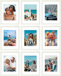Vittanly 11x14 Picture Frames Set of 9, Shatter Resistant Plexiglass, Display 8x10 Pictures with Mat or 11x14 without Mat, Photo Frames for Wall or Tabletop, Engineered Wood, Whitemist-Ruum Studio Home