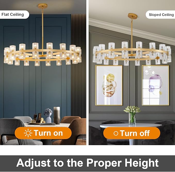 Modern 36" Gold Round Chandelier Light Fixture, K9 Crystal Chandeliers for Dining Room, Living Room, Dining Room Chandeliers Over Table, Chandelier for Bedroom, Foyer, Includes 36XG4 Bulbs-Ruum Studio Home