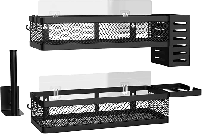 PUSDON Metal Wall Hanging Basket 2 Packs DIY Suitable for Multiple Scenes - Middle Black Netting Set-Ruum Studio Home