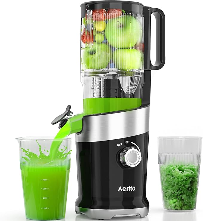 Aeitto Cold Press Juicer, Juicer Machines with 4.9" Large Feed Chute, Fits Whole Vegetables and Fruits, Professional Juice Maker, Easy to Clean, High Juice Yield, Easy to Assemble,Black-Ruum Studio Home