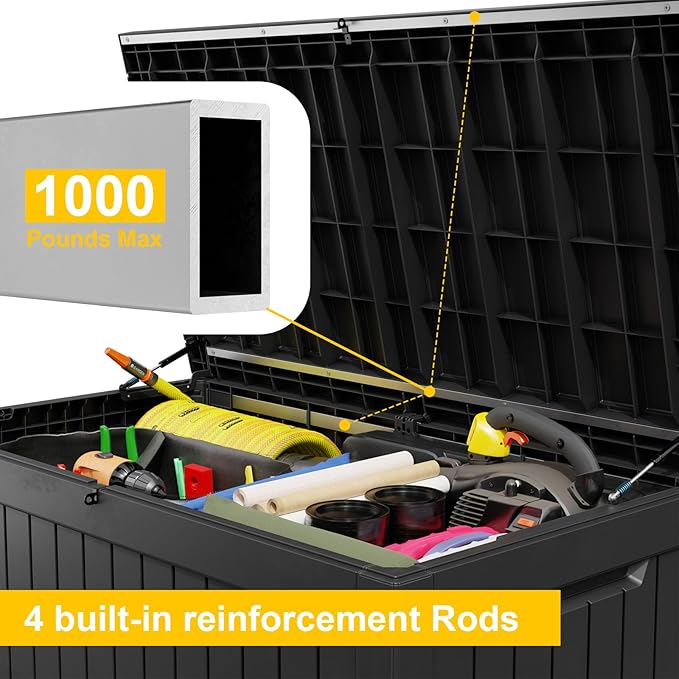 XXL 230 Gallon Large Resin Deck Box, Lockable Outdoor Storage Box for Patio Cushions Storage Furniture,Garden Tools, Pool Supplies, Weatherproof and UV Resistant- Black (230 Gallon)-Ruum Studio Home