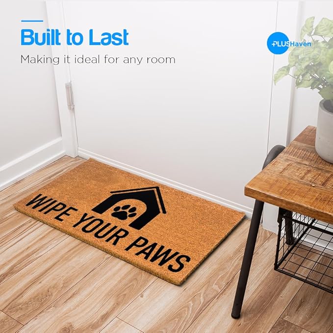 PLUS Haven Coco Coir Door Mat with Heavy Duty Backing, Natural Wipe Your Paws Doormat, 17.5”x30” for Entrance, Front Porch, Easy to Clean Entry Mat, Outdoor and Indoor Uses, Home Decor-Ruum Studio Home