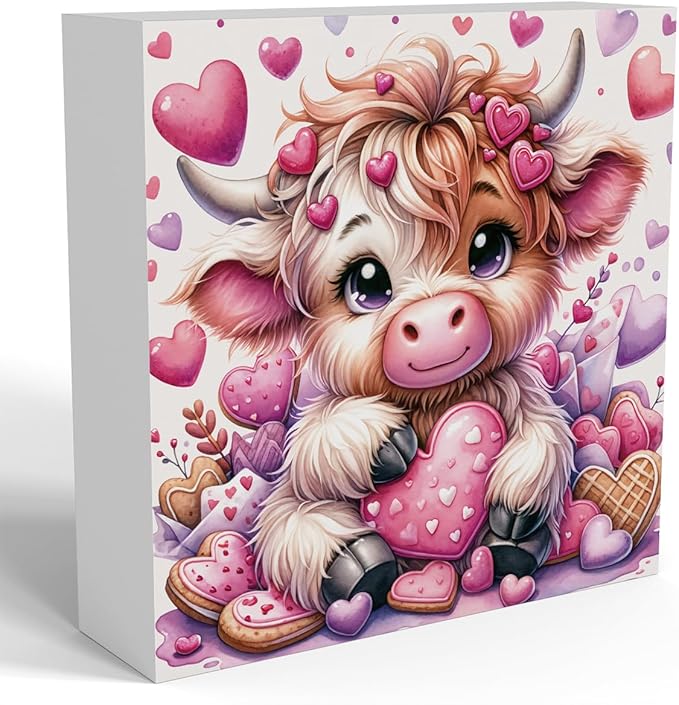 Valentines Day Decor Valentines Day Decorations Valentines Day Office Decor Valentines Day Table Decor Pink Valentines Day Decorations Valentines Decor Gifts for Girlfriend, Highland Cow Wooden Decor-Ruum Studio Home
