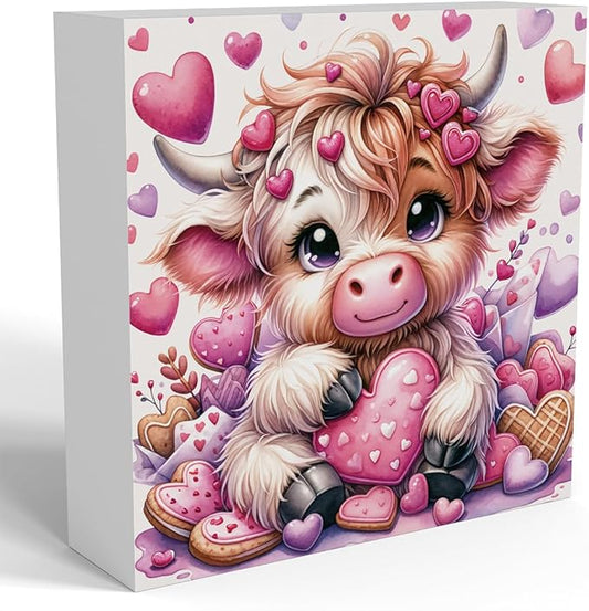 Valentines Day Decor Valentines Day Decorations Valentines Day Office Decor Valentines Day Table Decor Pink Valentines Day Decorations Valentines Decor Gifts for Girlfriend, Highland Cow Wooden Decor-Ruum Studio Home