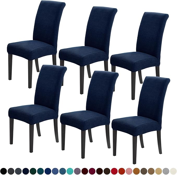 Joccun Chair Covers for Dining Room Set of 6,Dining Chair Slipcovers Stretch Dining Room Chair Covers Seat Protector,Washable Parsons Chair Cover for Home,Hotel,Banquet(Navy,6 Pack)-Ruum Studio Home