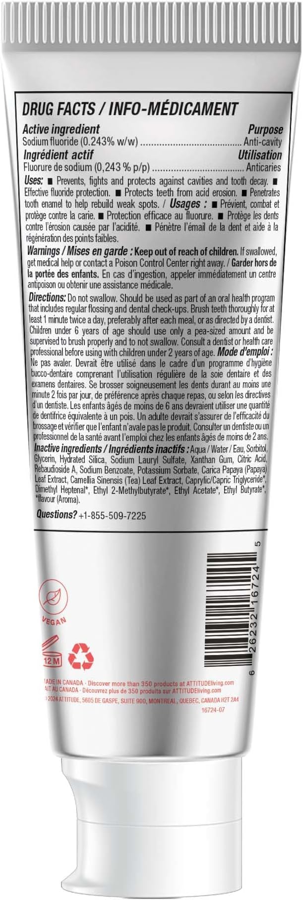 ATTITUDE Toothpaste with Fluoride, Prevents Tooth Decay and Cavities, Vegan, Cruelty-Free and Sugar-Free, Watermelon, 4.2 Oz-Ruum Studio Home