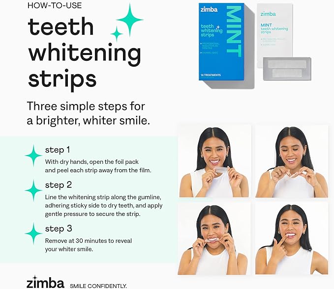 Zimba Coconut Flavored Teeth Whitening Strips | Vegan, Enamel Safe Hydrogen Peroxide Teeth Whitener for Coffee, Wine, Tobacco, and Other Stains | 14 Day Treatment | Coconut-Ruum Studio Home