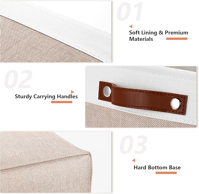 DULLEMELO Fabric Storage Bins, Lining Fabric Baskets For Gifts, Large Storage Baskets for Toys Books Clothes Storage, Foldable Storage Basket for Office Home Shelves Closets Organizing(White&Khaki)-Ruum Studio Home