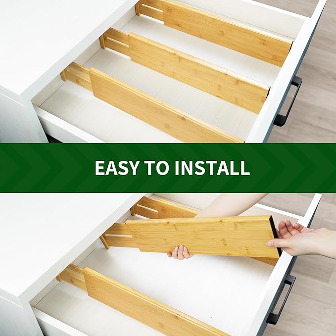 VaeFae 3 Pack Bamboo Drawer Dividers, 4" High Adjustable 11.9-17.1" Clothes Drawer Organizers, Expandable Separators for Bedroom/Bathroom/Kitchen/Office Storage-Ruum Studio Home
