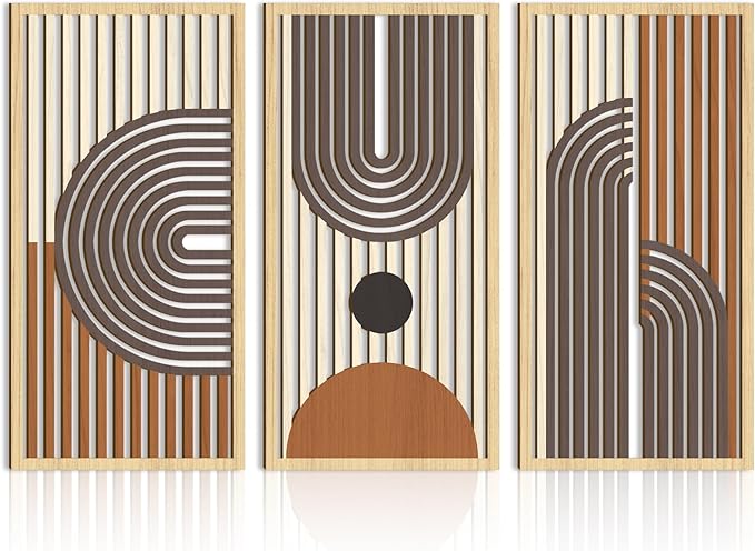 IARTTOP Mid century Modern Decor 16x32 Inch Large Boho Wood Wall Art Abstract Wooden Wall Decor Minimalist Bohemian Orange Artwork for Living Room Bedroom Office Set of 3-Ruum Studio Home