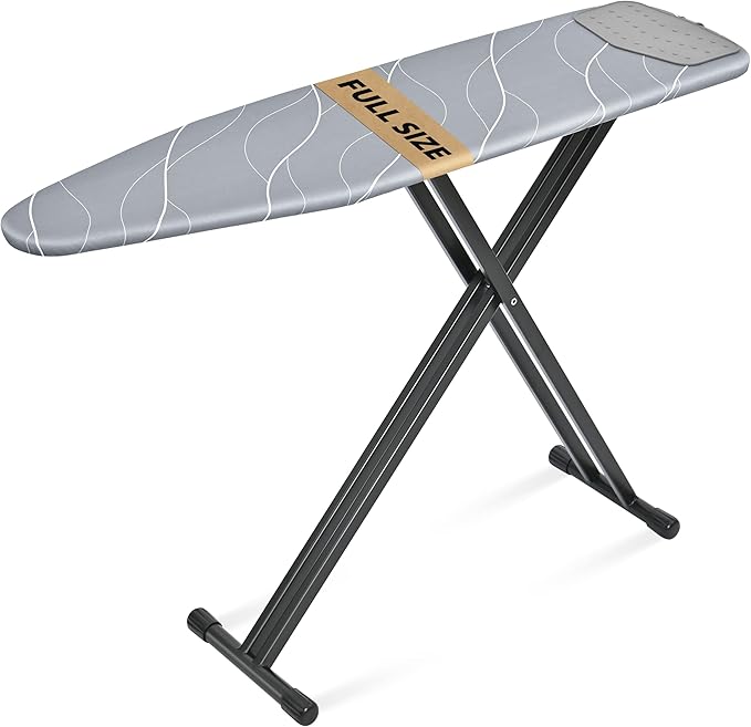 APEXCHASER Ironing Board with Silicon Iron Rest, Heavy-Duty Legs and Heat Resistant Cover, 13x53 inch, Black-Ruum Studio Home