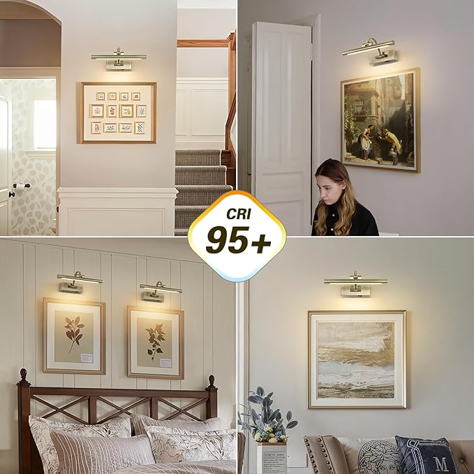 Wireless Picture Lights Rechargeable Gallery Lighting Battery Picture Frame Light with Remote and Timer, Adjustable Art Light for Paintings, Portraits, Antique Bronze Finish 12'' Inch 2W 2700K-Ruum Studio Home
