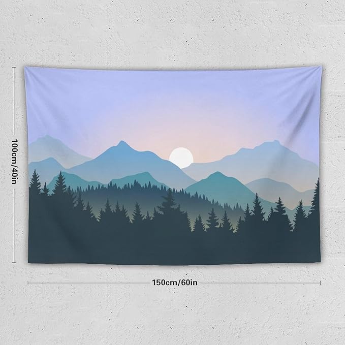 HZOHNAGO Mountain Tapestry Forest Mountain Sunrise Pattern Printed Wall Tapestry Wall Hanging for Bedroom Living Room Dorm 60" W x 40" H-Ruum Studio Home