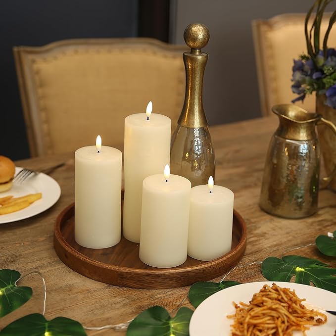 LUSHABOR Flameless Candles, 4 Pack Battery Operated Candles with Remote, Real Wax LED Fake Candles with Timer Flickering for Christmas Wedding Home Party D3 H 5" 6" 7" 9" Ivory-Ruum Studio Home