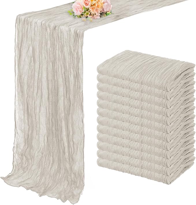 12 Pack Rose Brown Cheesecloth Table Runner 10FT Rustic Gauze Fabric Cheese Cloth Table Runner for Wedding Bridal Baby Shower Table Decor Boho Sheer Birthday Party Table Decorations 20 x 120 Inch Long-Ruum Studio Home
