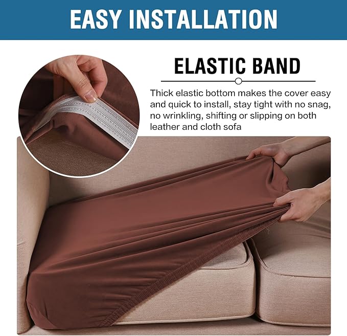 H.VERSAILTEX Velvet Stretch Couch Cushion Cover Plush Cushion Slipcover for Chair Loveseat Sofa Cushion Furniture Protector Seat Cushion Sofa Cover (2 Piece Medium Sofa Cushion Covers, Burnt Brick)-Ruum Studio Home