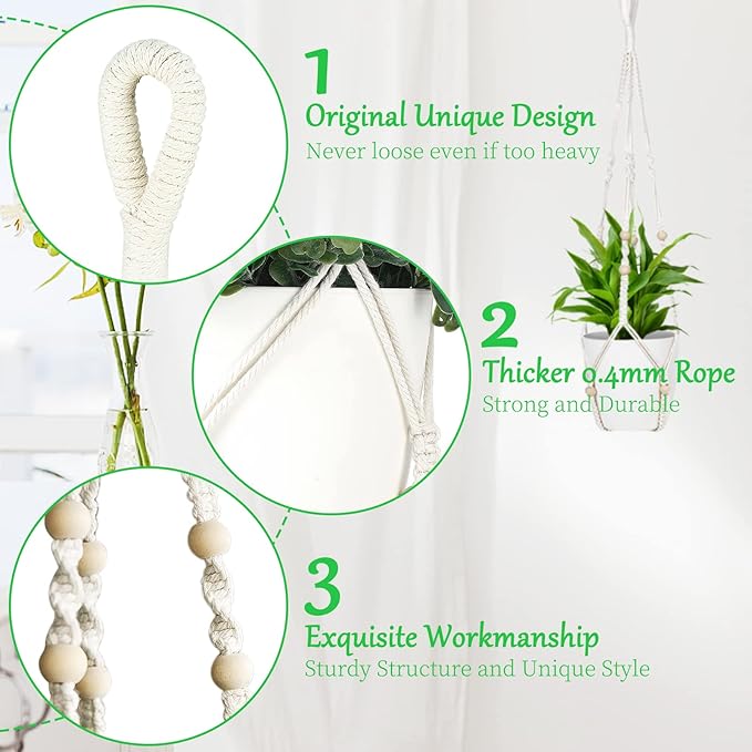ZMTECH 2 Pack 35 Inch Macrame Plant Hanger (Ivory) Indoor Hanging Planter Basket with Wood Beads Decorative Flower Pot Holder for Indoor Outdoor Boho Home Decor-Ruum Studio Home